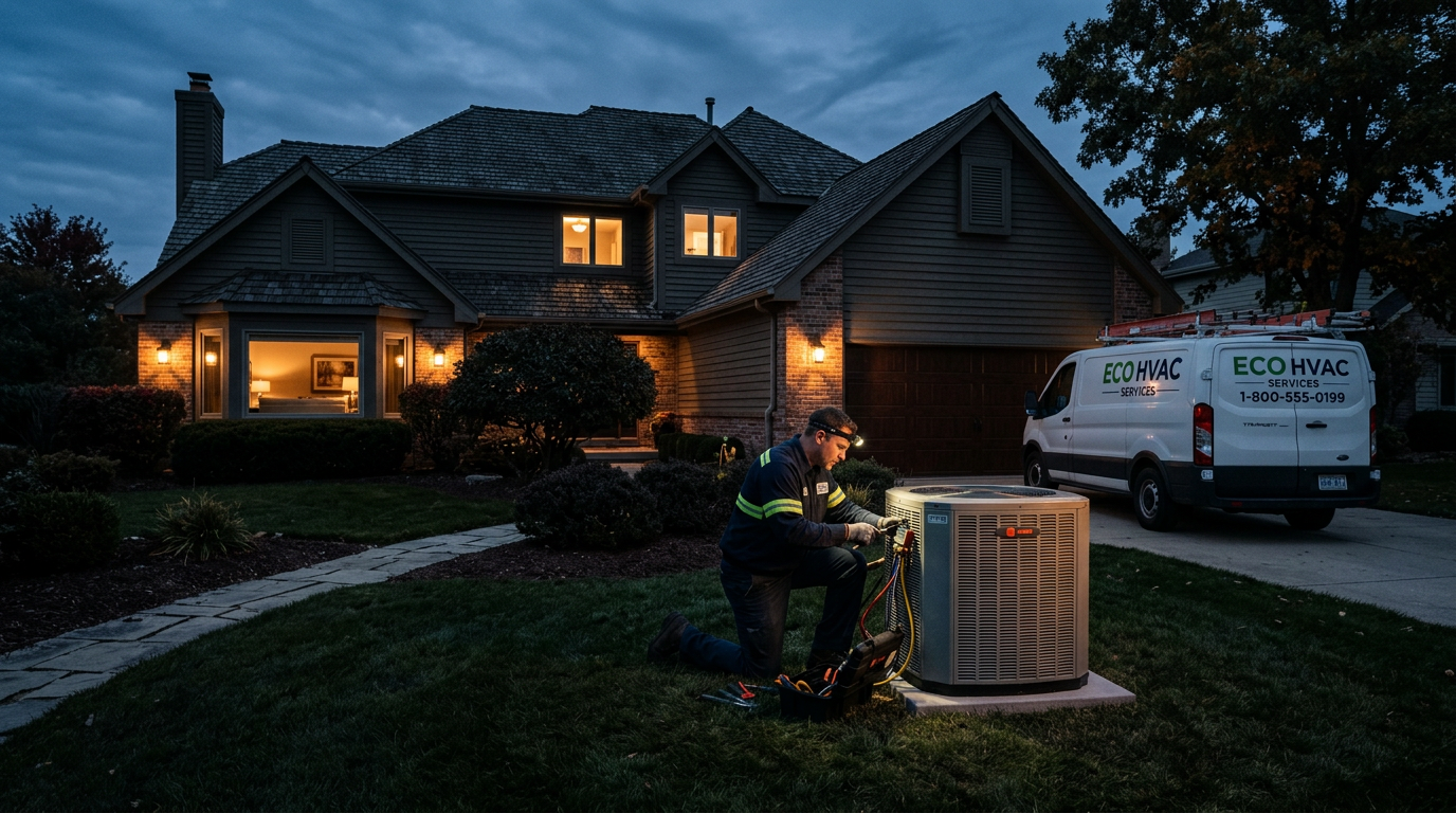 HVAC installation team working on a suburban home