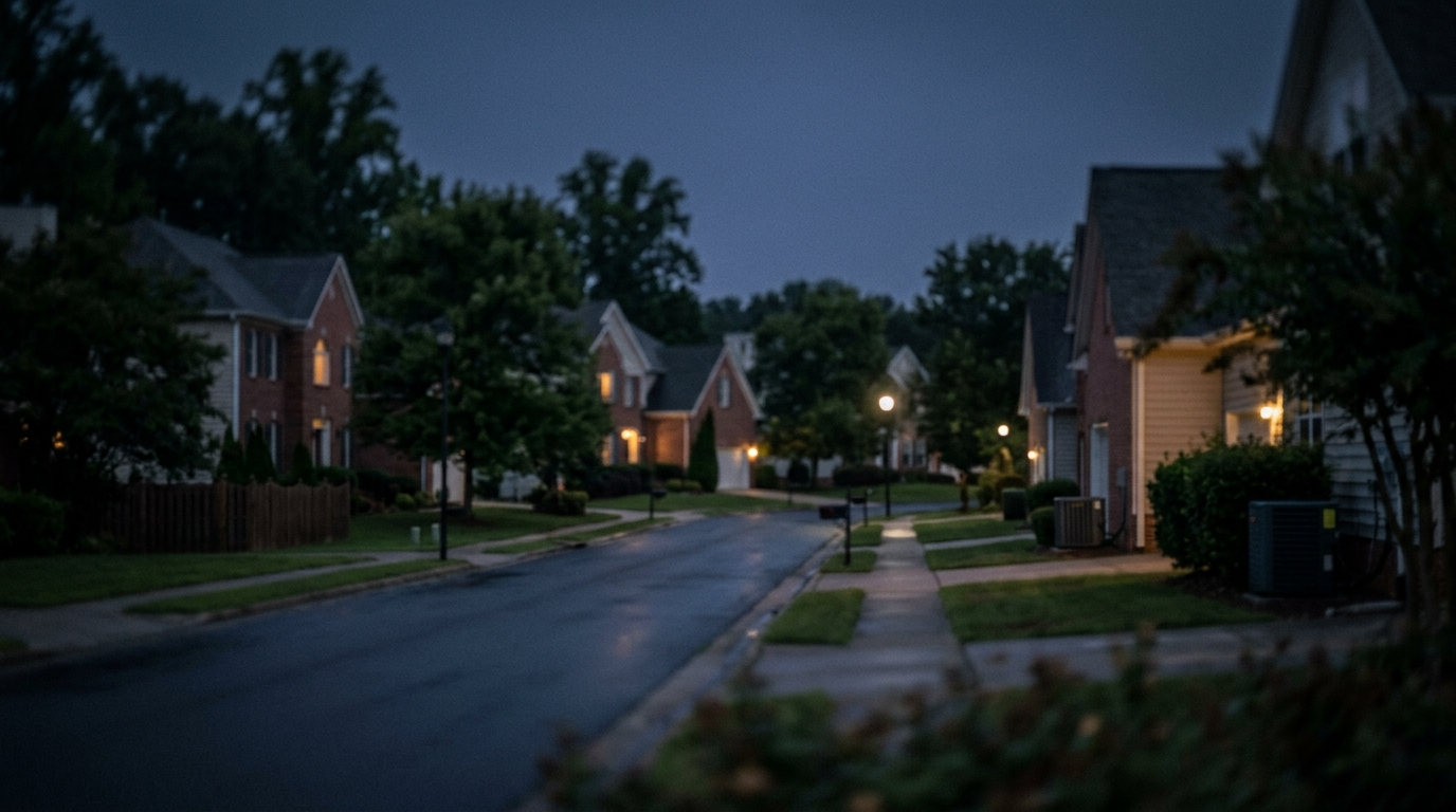 Residential neighborhood street at dusk